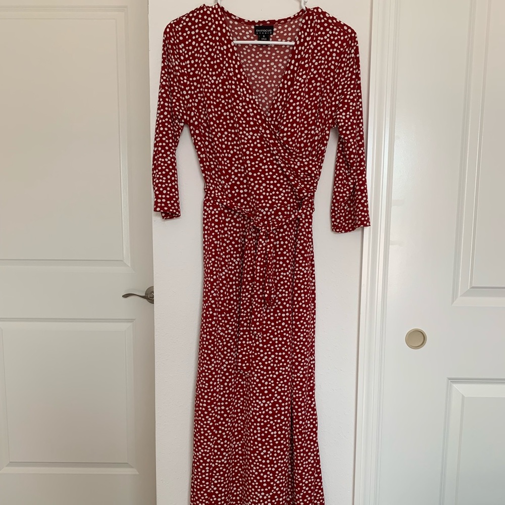 Maxi red dress with white polka dots